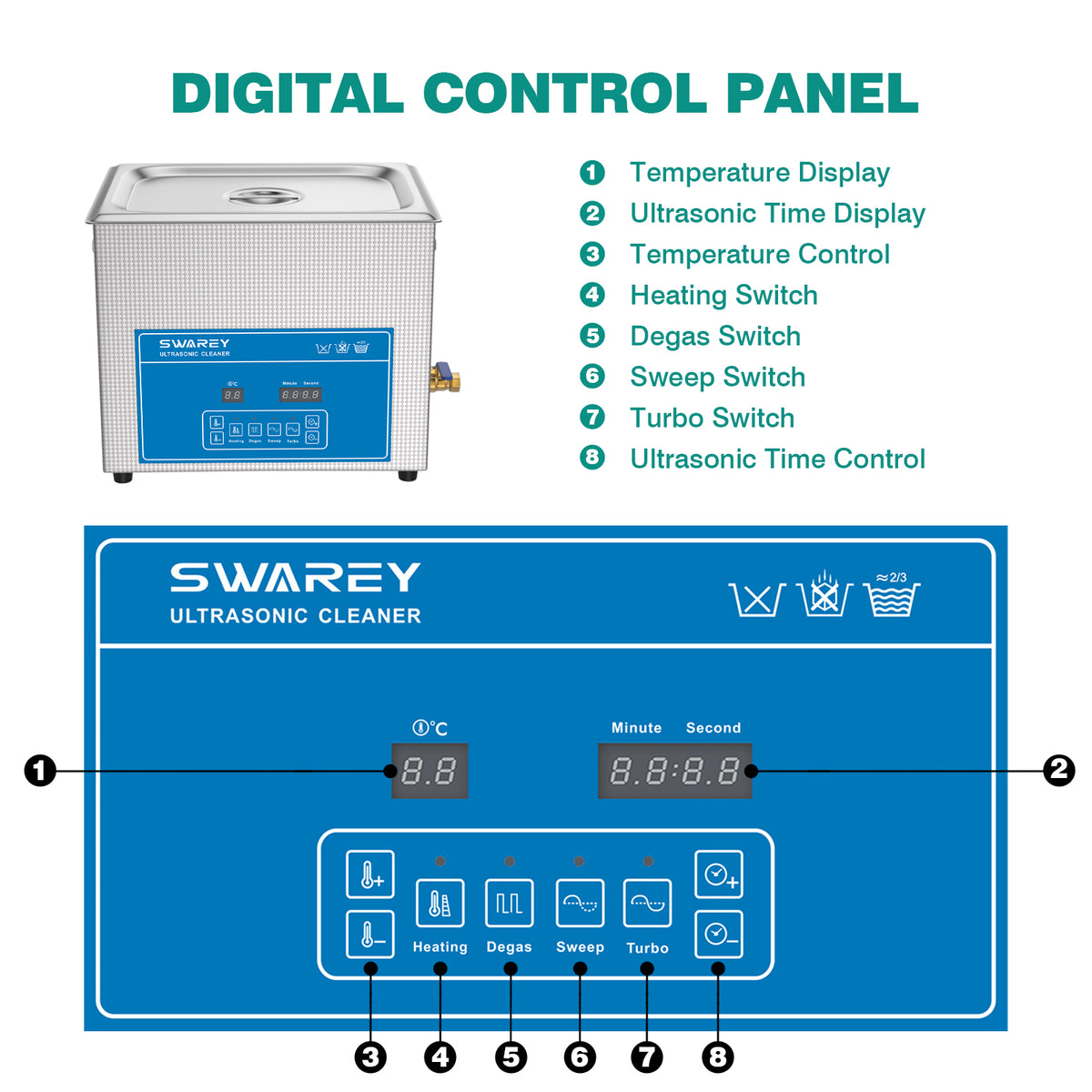 SWAREY 15L Digital Ultrasonic Cleaner 360W Professional Ultrasound Cleaner with Heater and Timer Ultrasonic Parts Cleaner for Cleaning Tools Jewelry Watches Denture Coin Chain Glasses Cleaner Machine
