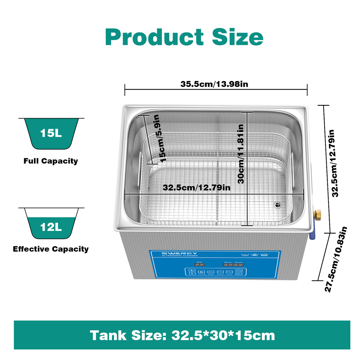 SWAREY 15L Digital Ultrasonic Cleaner 360W Professional Ultrasound Cleaner with Heater and Timer Ultrasonic Parts Cleaner for Cleaning Tools Jewelry Watches Denture Coin Chain Glasses Cleaner Machine