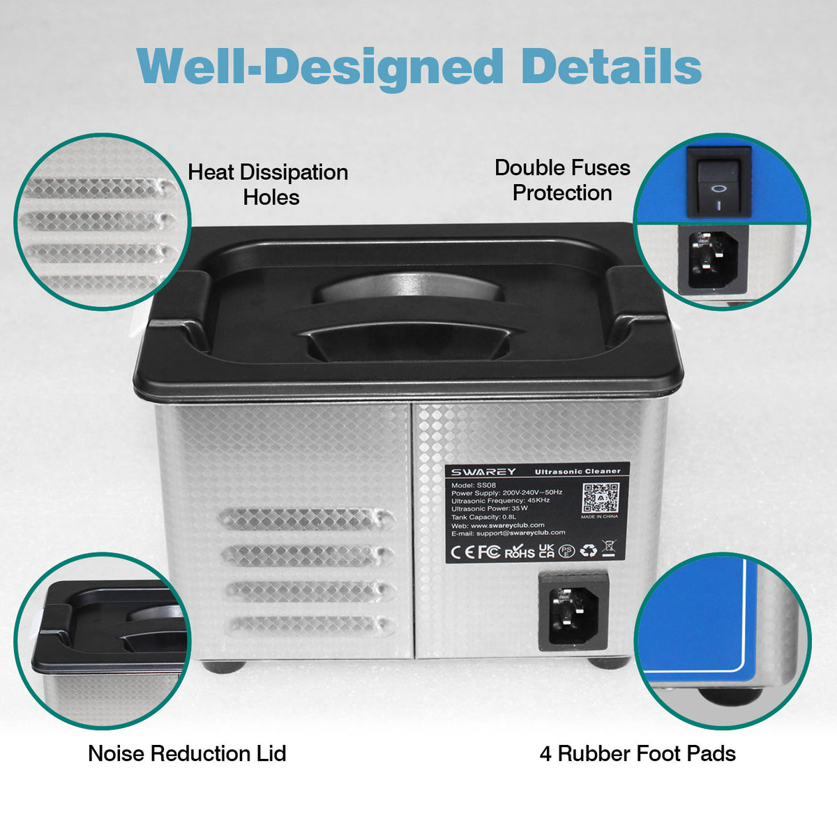 SWAREY 800ML Ultrasonic Cleaner 45000Hz Ultrasonic Jewellery Cleaner Professional Cleaner Machine with Basket and 18 Working Time Cleaner Ultrasonic
